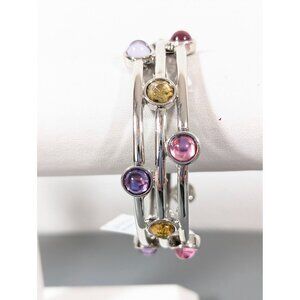Lia Sophia Stacatto Bracelet Silver Tone Pink Purple Cab 7.5" Stretch
